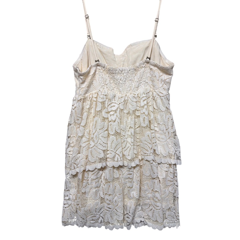 Maeve Anthropologie Ivory Floral Lace Tiered Mini Dress XL‎ Sweetheart Smocked - Picture 4 of 16